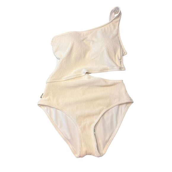 Michael Kors Women's One-Shoulder Side-Cutout Swimsuit bone 12 new - Picture 2 of 4